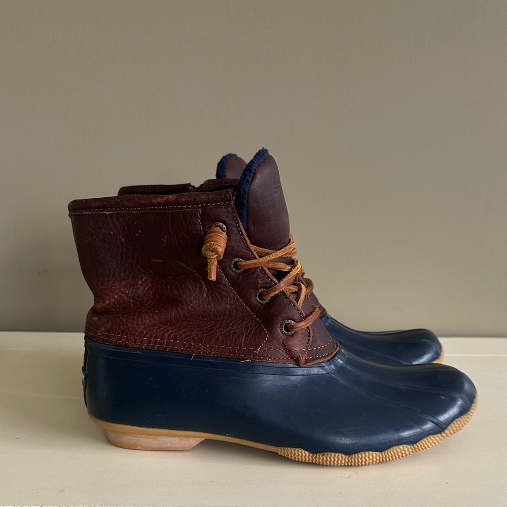 Sperry Brown and Blue Winter Rain Boots